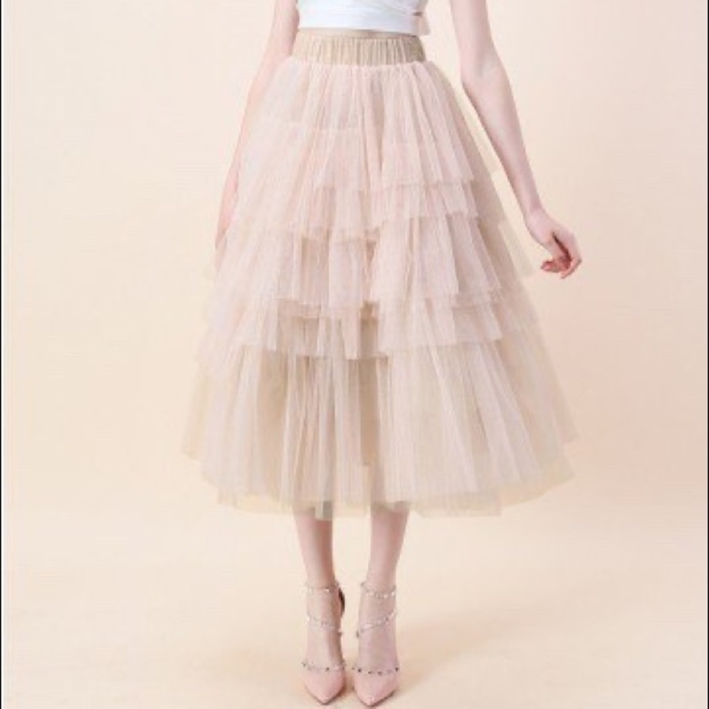 Chicwish Love Me More Layer Tulle Skirt Nude Pink